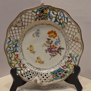 Antique Schumann Bavaria Dresden Reticulated Plate